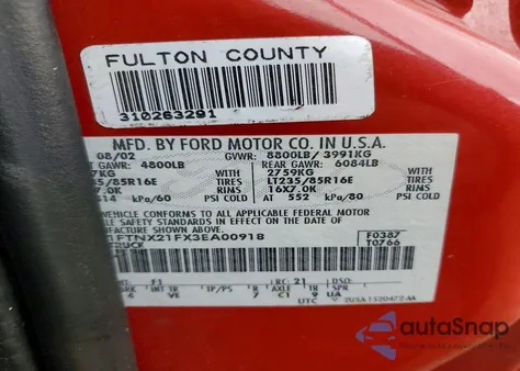 2003 Ford F250 Super Duty z USA, uszkodzony, nr VIN 1FTNX21FX3EA00918